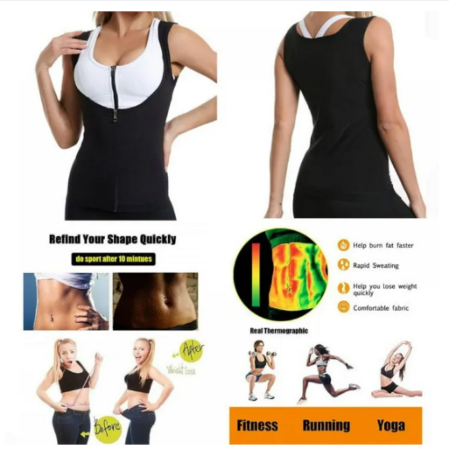 Neoprene Slimming Shirt for Women with Zipper